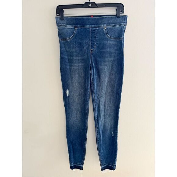 Spanx Distressed Raw Hem Skinny Legging Jegging Blue Ankle Jeans Women’s M - Picture 4 of 10